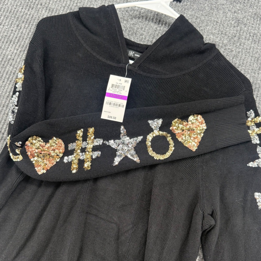 INC Hoodie Sweater Womens XXL Black New Sequin Sleeve Glam Pullover 100044874